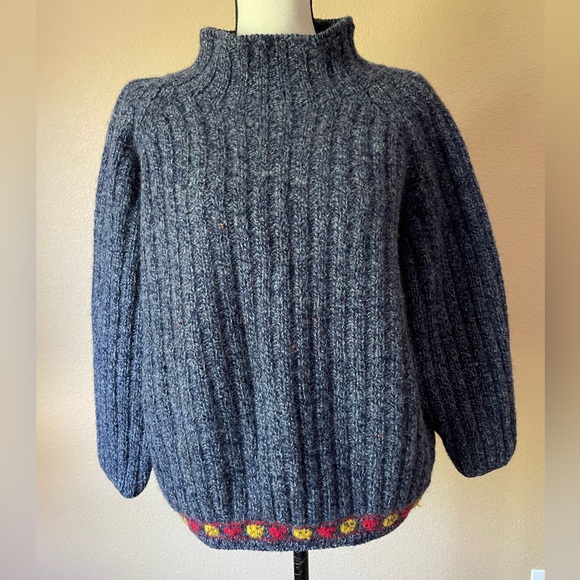 Hanna Andersson Nordic Ski Embroidered Fair Isle bulky 100%wool cocoon Sweater M - Picture 1 of 11
